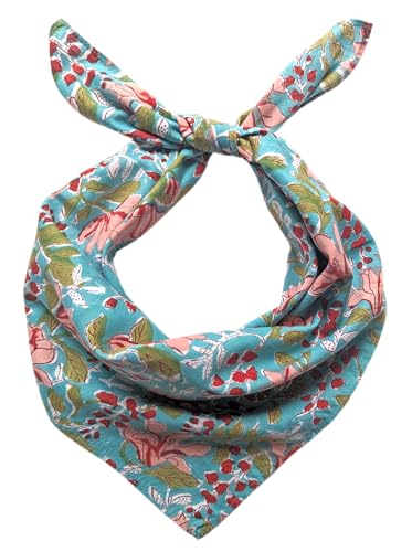 AVKA Studio 100% Cotton Bandanas for Women & Men, 2 Pack 20x20 Inch, 22x22 inch Hand Printed, Lightweight Cotton Handkerchief - color: Blue & Peach, size: 22 x 22 Inches Large