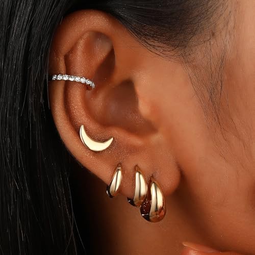 Ear Cuff Earrings for Women Chunky Ear Cuff Colourful Non Pierced Ear Cuff Non Piercing Clip On Cartilage Wrap Cuff Earrings Jewelry Gifts - color: 246Gold 5Pcs