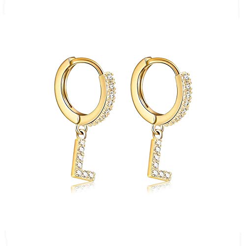 14K Gold Plated Cubic Zirconia Initial Earrings Delicate Small Hoop Earrings Hypoallergenic Letter Earrings for Women - style: L