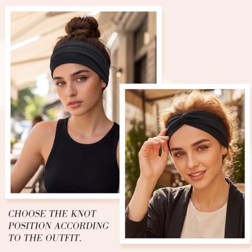 obeoby 6 Pack Head Wraps for Women, Wide Headbands for Women's Hair Non Slip 6inch Thick Turban Knotted Hair Bands for Lady Large Boho African - color: Black,white,grey
