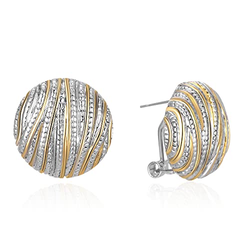 Mytys Two Tone Earrings for Women Gold and Silver Crossover Half Hoop Statement Earring Designer Stud Earrings - color: round Gold & Silver