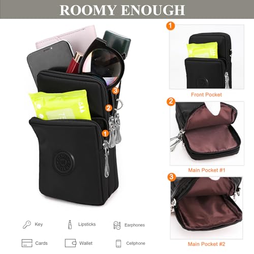 WITERY Waterproof Nylon Cute Crossbody Cell Phone Purse Smartphone Wallet Bag for Women - color: Black