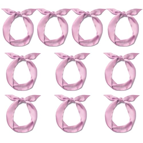 10 Pcs Long Thin Small Skinny Scarf Satin Neck Tie Ribbon Choker for Women Girls - color: Pink