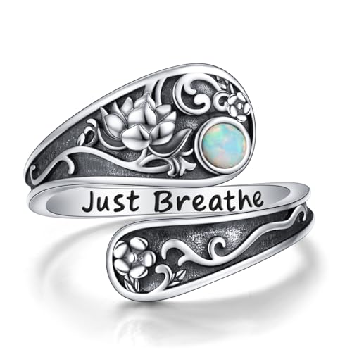 Yearace Spoon Ring for Women - Sterling Silver Victorian Vintage Oxidized Style Thumb Rings - Boho Statement Ring Jewelry Gifts - style: Lotus