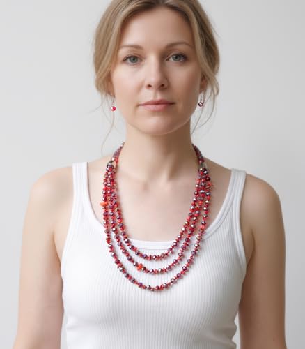 Errally Layered Beaded Statement Necklace Multi Strand Crystal Beads Collar Necklace and Earring Sets for Women Fashion Costume Jewelry Set Gifts for Her - color: 15-Dark Red