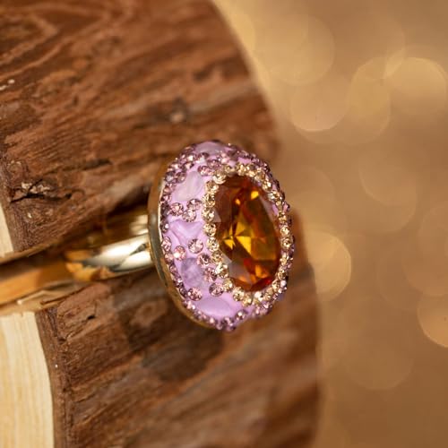 HZMAN Crystal Ring for Women Retro Antique Rhinestone Ring Cubic Zirconia Gold Plated Turkish Ring Jewelry Gift - color: Amber-Oval
