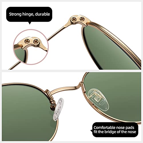 MEETSUN Round Polarized Sunglasses for Women Men Classic Retro Metal Frame Sun Glasses UV Protection - color: Gold/Purple