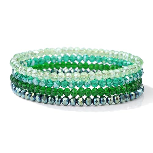 xuzhiyuan Women's Multilayer Crystal Beaded Bracelet Set - Boho Stackable Stretch Handmade Jewelry for Daily Wear & Gifting - color: Green