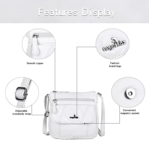 Angelkiss Small Womens Crossbody Bag Leather Shoulder Purse for Women Hobo Bag with Adjustable Shoulder Strap - color: 87white