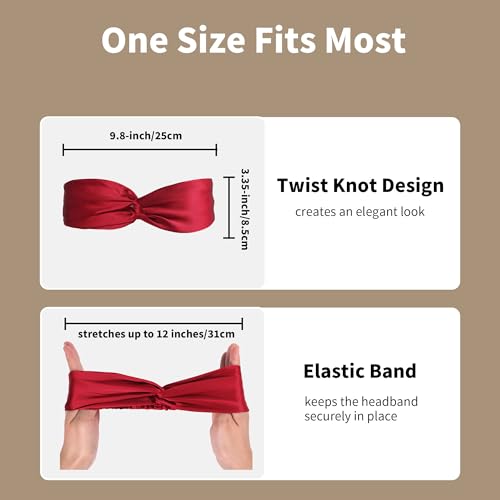 ZLYC Mulberry Silk Headband Elastic Twist Knotted Head Bands for Women's Hair, Solid Burgundy - color: Solid Burgundy