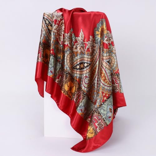 Large Square Head Satin Scarf Silk Feeling Hair Scarf 35"Head Scarves Bandana for Women Headscarfs for Women's Hair - color: C1-red