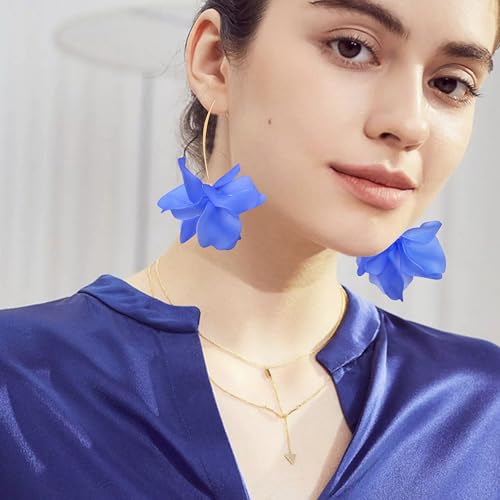 Exaggerated Bohemian Resin Rose Flower Petal Dangle Drop Earrings Long Acrylic Tiered Floral Tassel Earring for Women - color: Royal blue