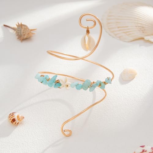 XAM Arm Cuff Upper Arm Bracelet for Women Adjustable Flower Sea Shell Leaf Feather Open Upper Arm Bangle Bracelet Boho Summer Holiday Jewelry - color: StyleB