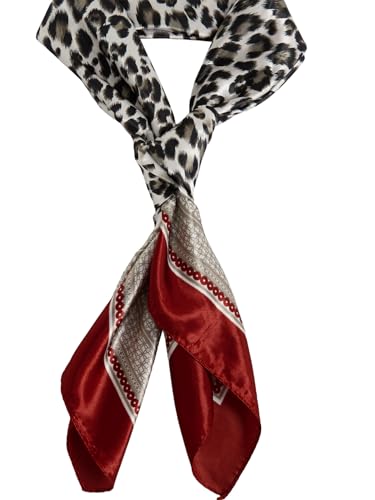 RoseSeek Women's Cheetah Print Silk Head Scarf Leopard Satin Rave Hair Scarf Headband Square Scarves - color: Red Leopard