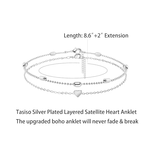 MIDEEO Gold/Silver Ankle Bracelets for Women,14K Gold Anklets for Women Waterproof Cuban Link Heart Beads Herringbone Rhinestone Anklets Set Layered Anklet Bracelets for Women Gold Jewelry Gift - style: 2 Layers Anklet C-SL