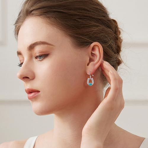 Western Earrings for Women 925 Sterling Silver Turquoise Western Country Dangle Drop Earrings Country Jewelry Gifts for Cowgirl Cowboy - style: Horseshoe-1