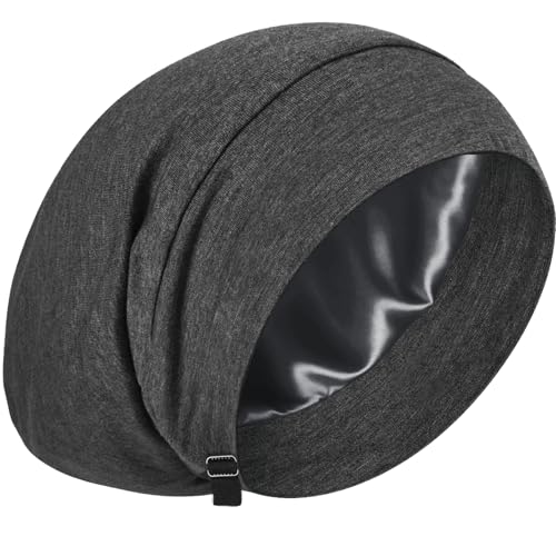 100% Mulberry Silk Bonnet for Sleeping Women Men, Real Silk Lined Bonnets for Curly Hair, Braid Sleep Cap Black Womens - color: Dark Gray