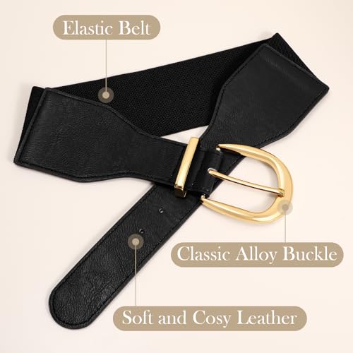 XZQTIVE Women Wide Elastic Waist Belt for Dresses Fashion Cinch Belts Stretchy Waistband with Gold Buckle - color: Black(gold Buckle), size: Fit Waist Size 30"-33"