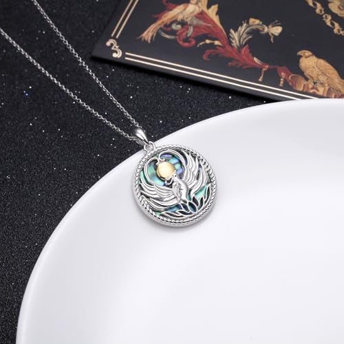 925 Sterling Silver Animal Necklaces Lion/Cat/Phoenix/Bunny/Koalas Necklace Adjustable Chain Animal Lover Pendant Jewelry for Women Men - style: Phoenix- Abalone Shell