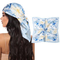 AWAYTR 27.5” Square Satin Head Scarf Hair Scarf for Women's Hair Silk Bandana for Women Silk Head Wrap for Sleeping - color: Flower (Light Blue)
