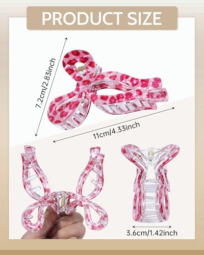 Mesovor 4 Pack Elegant Bow Hair Claw Clips, Nonslip 4.3" Large Hair Grip Hairclips for Thin and Thick | Acrylic Hair Strong Hold Hair Jaw Clamps (Pink Leopard, Brown Leopard) - color: Pink Leopard, Brown Leopard
