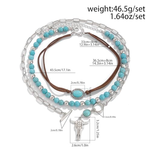 Western Necklaces Boho Layered Charm Necklace for Women Turquoise Beaded Choker Ox-head Pendant Necklace Western Jewelry for Women Cowgirl Accessories - color: Style-D