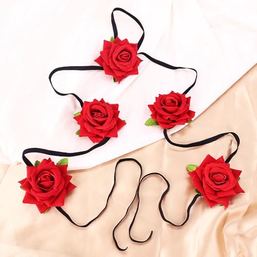 Dainty Black Upper Arm Cuff Bracelet for Women, Gothic Halloween Sexy Lace Harness Armlet Adjustable Upper Arm Chain Bangle Arm Band for Women - color: Red flower