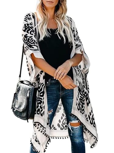 Breezy Lane Kimonos for Women Swimsuit Coverups Beach Cover Up Swimwear Cardigan Summer - color: Black Print