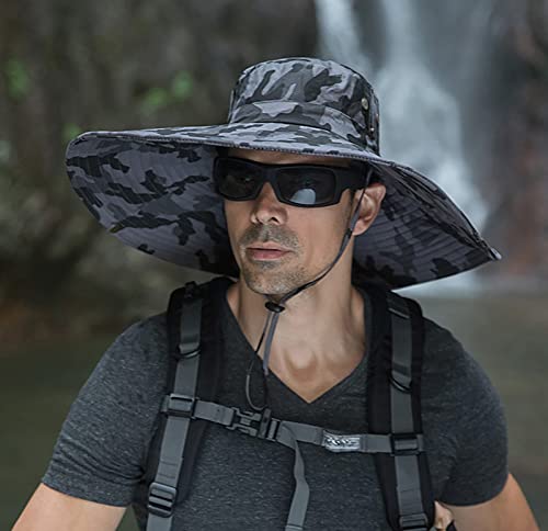 Leotruny Men Wide Brim Sun Hats UPF50+ Waterproof Breathable Bucket Hat for Fishing, Hiking, Camping - color: C08-dark Gray Camo