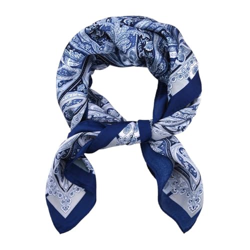 Guqqeuc Satin Head Scarf Silky Feeling Bandana Hair Wrap for Women Silk Scarves Paisley Headscarf Square Scarf Neckerchief - color: Blue