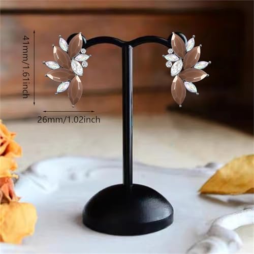 Bohemian Statement Sparkly Colourful Fancy Rhinestone Crystal Flower Dangle Drop Stud Earrings Vintage Wedding Bridal Prom Earrings for Women - color: Brown
