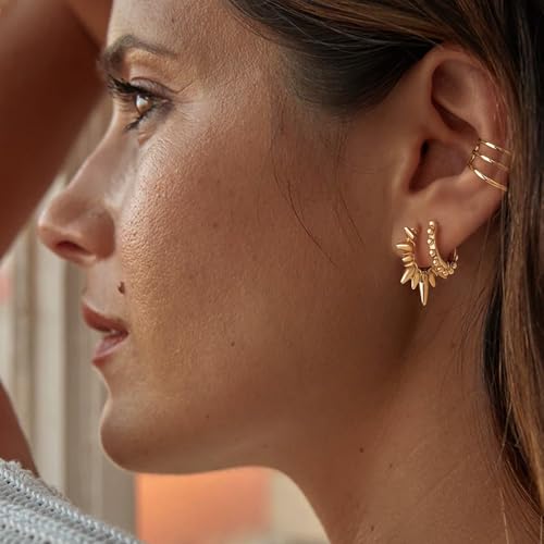 MYEARS Women Earrings Gold Huggie Hoop 14K Small Simple Hypoallergenic Everyday Jewelry - style: Bead Thirteen