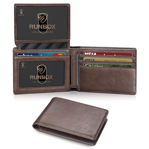 RUNBOX Wallet for Men -Slim Rfid Leather Mens Bifold Novelty Wallets 2 ID Window With Gift Box Men's Accessories | Slim - color: Classic coffee