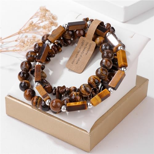 3Pcs Natural Stone Bracelets for Women 8mm Crystal Beaded Bracelets Handmade Stretch Bracelet Healing Crystal Jewelry for Women - style: Tiger Eye