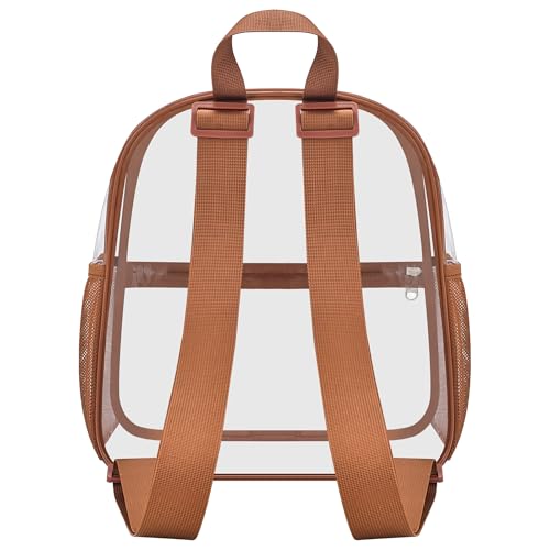 Oraben Clear Backpack Stadium Approved, 12 x 6 x 11 in, Small Transparent Backpack for Concerts, Sports Events, Festivals, Travel, Waterproof PVC, Adjustable Straps, Women Men - color: Coffee Brown, style: Nylon Shoulder Straps