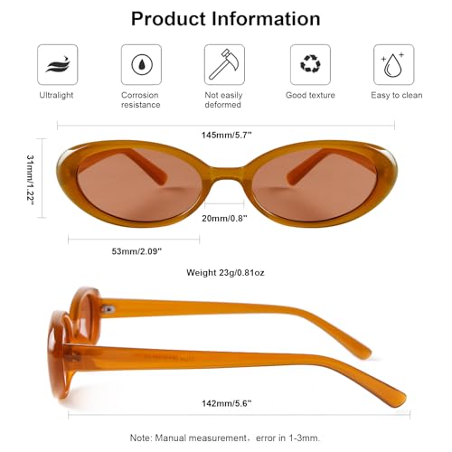 90s Sunglasses for Women Men Retro Small Oval Sunglasses - color: Brown/Brown
