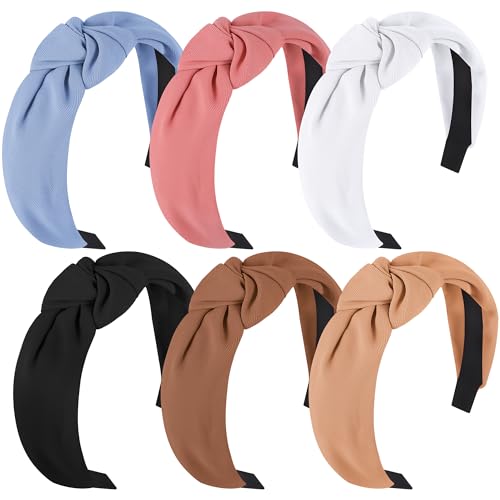 DiyJibb Headbands for Women Girls - 6PCS Stylish Top Knotted Headbands - Knotted Headband for Women - Head Bands Wide Hairband Hair Accessories - color: black，brown，khaki，white，blue，deep pink