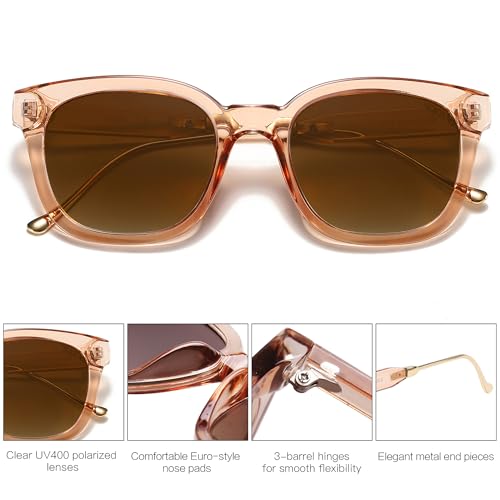 SOJOS Classic Square Polarized Sunglasses Womens Mens Retro Trendy UV400 Sunnies SJ2050 - color: Brown/Brown