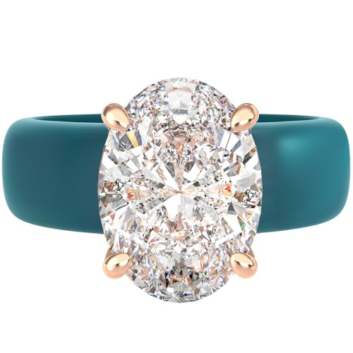Rinfit Silicone Ring with Stone - Oval Cut Cubic Zirconia Solitaire Engagement Ring for Women - Rubber Wedding Bands - Patented Design - color: Pack L: Ocean / Rose Gold