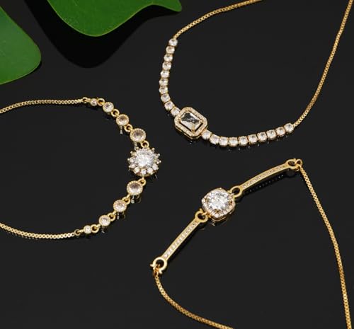 Tennis Bracelet for Women Cubic Zirconia Bracelets Adjustable Slider Bracelets - color: Gold 03