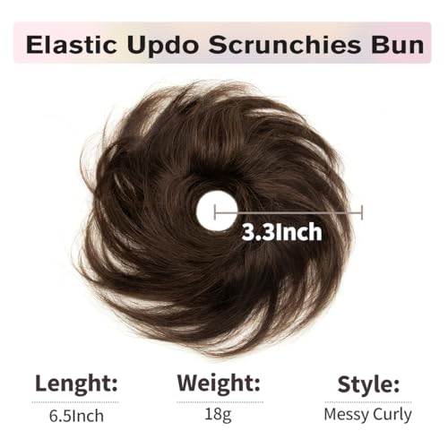 Human Hair Messy Bun Hair Piece, Dark Brown Scrunchie with Elastic Band, Quick Easy 30s Updo, Volume Booster Hair Bun Extension for Women Daily Work Kids Party, Natural Realistic Look - color: Dark Brown, size: 4 Inch