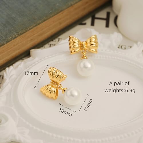 18K Gold Love Knot Stud Earrings for Women Statement Button Pearl Stud Earrings Minimalist Cute Small Post Earring - color: 11.Bowknot