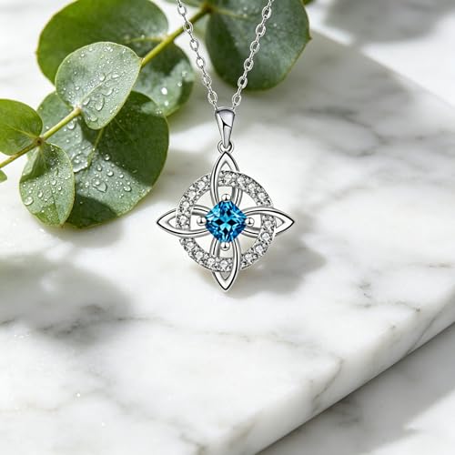 Mystical Birthstone Witches Knot Necklace – Natural Crystal Celtic Pendant, Wiccan Pagan Jewelry Gift for Women - color: December