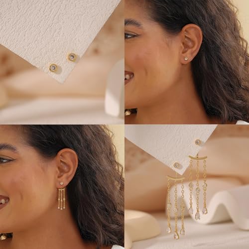 Dangle Earrings for Women, Dainty Gold Drop Earrings 14k Gold Plated Long CZ Bar Earrings for Women Trendy Simple Hypoallergenic Chandelier Stud Earrings Formal Wedding Prom Jewelry for Women - color: dangle3
