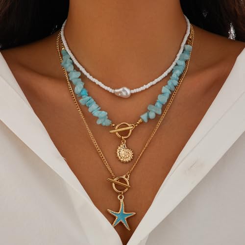 Western Necklaces Boho Layered Charm Necklace for Women Turquoise Beaded Choker Ox-head Pendant Necklace Western Jewelry for Women Cowgirl Accessories - color: Style