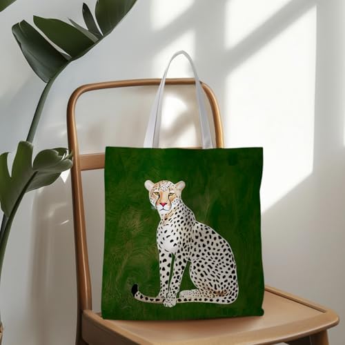 Preppy Animal Tote Bag, Pet Canvas Tote Bag, Reusable Grocery Shopping Shoulder Bags - color: Leopard