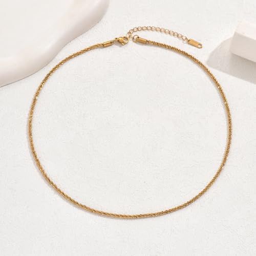 NONAMOIS Gold Chain Necklace for Women Dainty 18K Gold Plated Thin Satellite Beaded Turquoise Necklace Simple Layered Boho Jewelry Christmas Gifts - color: Shiny Rope-Gold