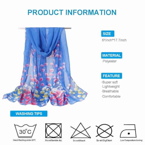 Xyueanlo Women's Chiffon Scarf Lightweight Scarves Fashion Elegant Floral Print Scarfs Shawls - color: Plum Blossom Blue