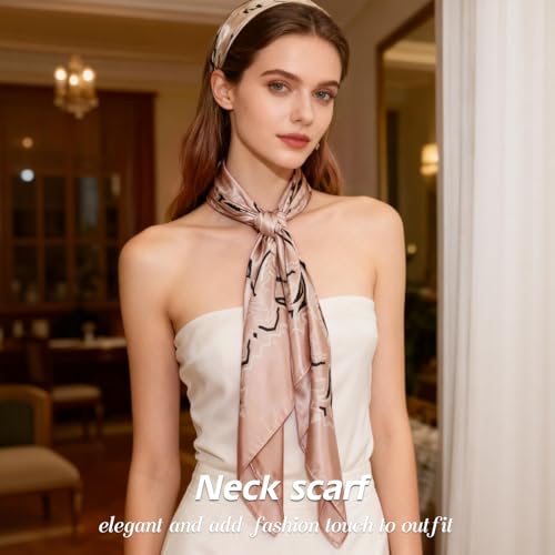 Ciormis 35" Silk Head Scarf for Women, 4 Pcs Satin Hair Scarf Square Silk Bandana Top Neck Scarves Hair Wraps for Sleeping - color: O1-cashew-set21