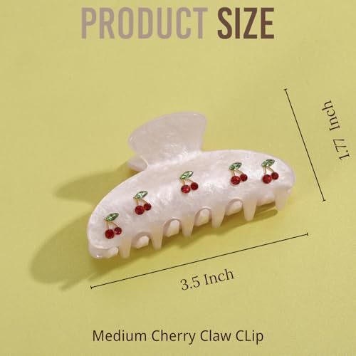 2PCS Cherry Hair Clips for Women Girls – Kawaii Fruit Medium Unique Claw clips, Trendy Handmade Look Acetate Hair Accessories for Thin Hair - color: Cherry Pink and White